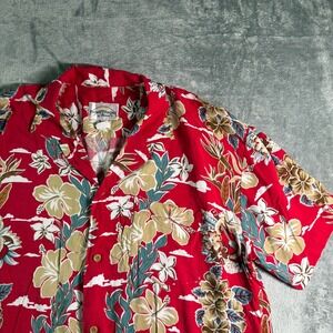Michelle's Fashion Hawaiian Shirt Floral Print Button Up Red Size L